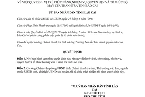 Quyết định 149/QĐ-UB năm 1996 vị trí chức năng bộ máy thanh tra Lào Cai