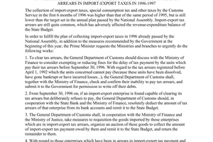 Directive No. 575-TTg of August 24, 1996, of the Prime Minister on measures to promote the collection and the fight against arrears in import-export taxes in 1996-1997