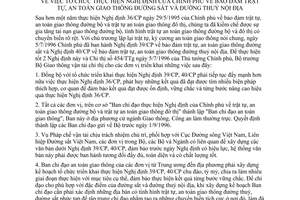 Chỉ thị 308/PC tổ chức thực hiện Nghị định Chính phủ bảo đảm trật tự, an toàn giao thông đường sắt đường thuỷ nội địa