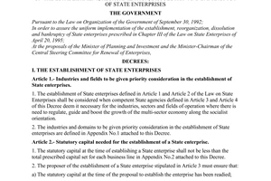 Decree No. 50-CP of August 28, 1996, of the Government on the establishment, reorganization, dissolution and bankruptcy of state enterprises