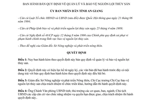 Quyết định 986/QĐ.UB 1996 Bản quy định quản lý bảo vệ nguồn lợi thủy sản An Giang