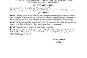 Quyết định 605-TTg cho ngành Truyền hình sử dụng nguồn thu từ quảng cáo để phát triển ngành