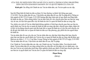 Công văn 325/CA hướng dẫn chuyển bản sao bản án và quyết định của Toà án