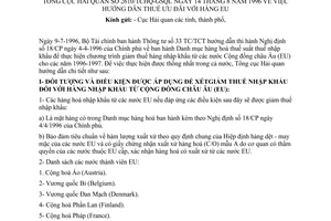 Công văn 2610/TCHQ-KTTT hướng dẫn thuế ưu đãi hàng EU