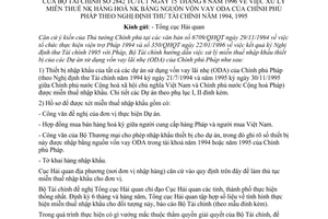 Công văn2842/TC/TC  xử lý miễm thuế nhập khẩu hàng hoá nhập khẩu bằng nguồn vốn vay ODA của Chính phủ Pháp theo Nghị định thư tài chính năm 1994, 1995