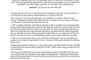 Công văn 2723/TCHQ-GSQL thủ tục hải quan hành lý, đồ dùng xuất khẩu của cá nhân và gia đình các đối tượng hưởng ưu đãi miễn trừ ngoại giao