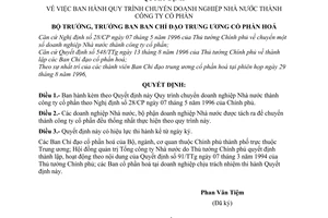 Quyết định 01-CPH Quy trình chuyển doanh nghiệp Nhà nước thành công ty cổ phần