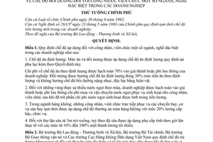 Quyết định 611-TTg chế độ bồi dưỡng công nhân, viên chức ngành, nghề đặc biệt trong doanh nghiệp