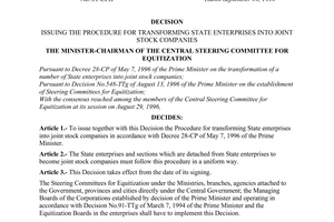 Decision No. 01-CPH of September 04, 1996, issuing the procedure for transforming state enterprises into joint stock companies