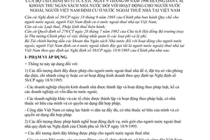 Thông tư 51-TC/CSTC hướng dẫn khoản thu ngân sách Nhà nước hoạt động người nước ngoài, Việt Nam định cư ở nước ngoài thuê nhà tại Việt Nam