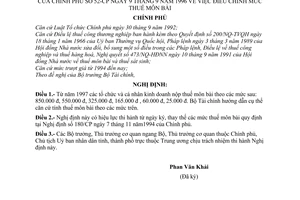 Nghị định 52-CP điều chỉnh mức thuế môn bài