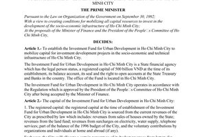 Decision No. 644-TTg of September 10, 1996, of the Prime Minister to establish the investment fund for urban development in Ho Chi Minh city