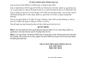Quyết định 168/QĐ-UB 1996 chức năng nhiệm vụ quyền hạn tổ chức Sở Tư pháp Lào Cai