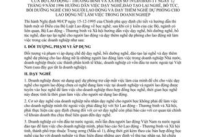 Thông tư 19/LĐTBXH-TT hướng dẫn dạy nghề, đào tạo bổ túc, bồi dưỡng nghề người lao động dạy thêm dự phòng lao động nữ tại doanh nghiệp