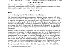 Quyết định 656-TTg phát triển kinh tế-xã hội vùng Tây Nguyên 1996-2000 và 2010