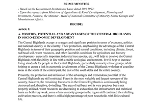 Decision No. 656-TTg of September 13, 1996, on socio-economic development in The Central Highlands period 1996-2000 and 2010