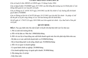 Quyết định 178/QĐ-UB 1996 mức thu các loại phí lệ phí Lào Cai