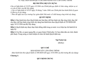 Quyết định 499/BXD-GĐ Quy chế bảo hành xây lắp công trình