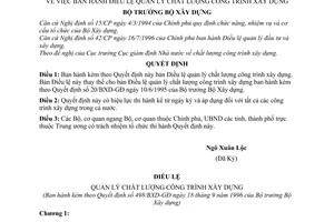 Quyết định 498/BXD-GĐ Điều lệ quản lý chất lượng công trình xây dựng