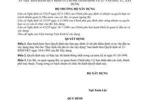 Quyết định 501-BXD/VKT quy định chi phí thẩm định và tư vấn đầu tư, xây dựng