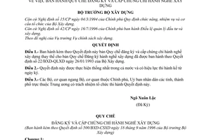 Quyết định 500/BXD-CSXD Quy chế đăng ký và cấp chứng chỉ hành nghề xây dựng