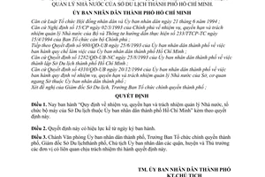 Quyết định 4269/QĐ-UB-NC Quy định nhiệm vụ, quyền hạn và trách nhiệm quản lý Nhà nước của Sở Du lịch thành phố Hồ Chí Minh