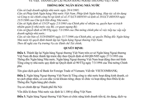 Quyết định 286/QĐ-NH5 thành lập Ngân hàng Ngoại thương Việt Nam