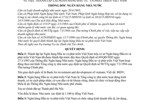 Quyết định 287/QĐ-NH5 thành lập Ngân hàng Đầu tư và phát triển