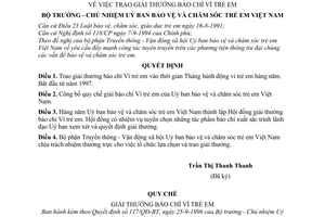 Quyết định 117-QĐ/BT trao giải thưởng báo chí Vì trẻ em