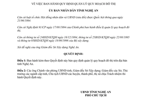 Quyết định 3540/QĐ-UB năm 1996 quản lý quy hoạch đô thị tỉnh Nghệ An