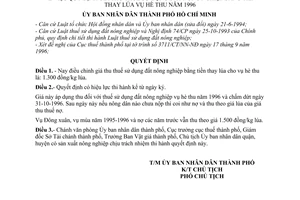 Quyết định 4478/QĐ-UB-KT quy định giá thu thuế sử dụng đất nông nghiệp bằng tiền thay lúa vụ hè thu 1996