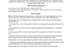 Quyết định 716-TTg phê duyệt phương hướng nghiên cứu danh mục chương trình nghiên cứu khoa học cấp Nhà nước khoa học xã hội-nhân văn 5 năm 1996-2000