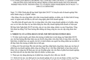 Công văn 1104/TLĐ hướng dẫn nội dung hoạt động công đoàn khi chuyển doanh nghiệp Nhà nước thành công ty cổ phần theo NĐ 28/CP