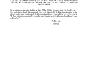Công văn 02/CPH đính chính văn bản 01/CPH ngày 4/9/1996