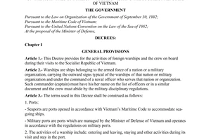 Decree No. 55-CP of October 10 , 1996, of the Government on the activities of foreign warships visiting the socialist republic of Vietnam