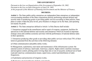 Decree No. 56-CP of October 02, 1996, of the Government on the state public-utility enterprises