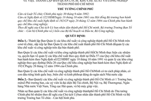 Quyết định 731/TTg thành lập Ban Quản lý khu chế xuất công nghiệp thành phố Hồ Chí Minh