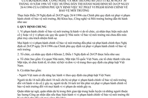 Thông tư 2433/TT-KCM xử phạt vi phạm hành chính bảo vệ môi trường hướng dẫn Nghị định 26/CP
