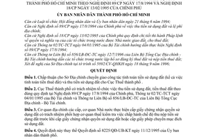 Quyết định 4607/QĐ-UB-KT tổ chức thu tiền sử dụng đất, tiền thuê đất địa bàn thành phố Hồ Chí Minh theo Nghị định 89/CP