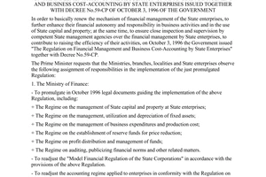 Directive No. 748-TTg of October 10, 1996, on the implementation of the regulation on financial management and business cost-accounting by state enterprises issued together with Decree No.59-CP of October 3, 1996 of the Government