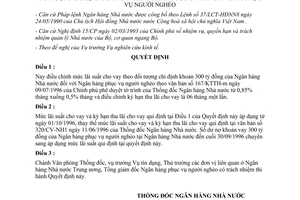 Quyết định 279/QĐ-NH1 điều chỉnh lãi suất cho vay kỳ hạn thu lãi cho vay theo đối tượng chỉ định 1996