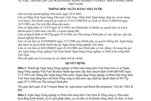 Quyết định 280/QĐ-NH5 thành lập Ngân hàng Nông nghiệp phát triển nông thôn Việt Nam