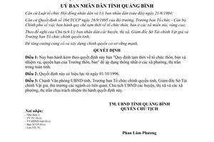 Quyết định 1132/QĐ-UB Quy định tạm thời về tổ chức thôn bản tại tỉnh Quảng Bình