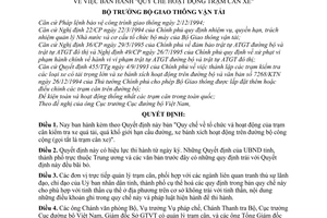 Quyết định 2778/PC-ĐB "Quy chế hoạt động trạm cân xe"