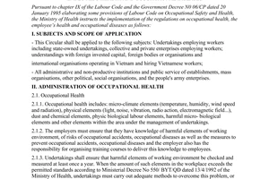Circular No. 13/BYT-TT of October, 21, 1996, giving instructions for the administration of occupational health, employee's health and occupational diseases.