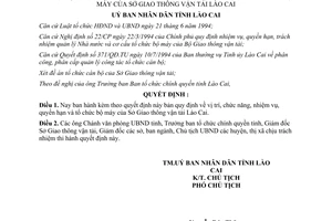 Quyết định 201/QĐ-UB 1996 vị trí chức năng nhiệm vụ quyền hạn tổ chức bộ máy Sở Giao thông vận tải Lào Cai