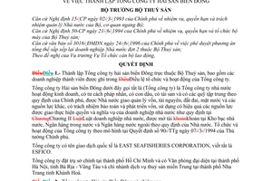 Quyết định 862-QĐ/TCCB-LĐ thành lập Tổng công ty Hải sản Biển đông