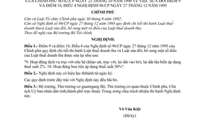 Nghị định 62/CP sửa đổi điểm 9 và điểm 10, Điều 4 Nghị định 96/CP ngày 27/12/1995