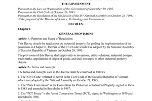 Decree No. 63-CP of October 10, 1996, of the Government detailing the regulations on industrial property