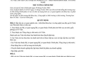 Quyết định 782-TTg sắp xếp cơ quan nghiên cứu Triển khai khoa học công nghệ
